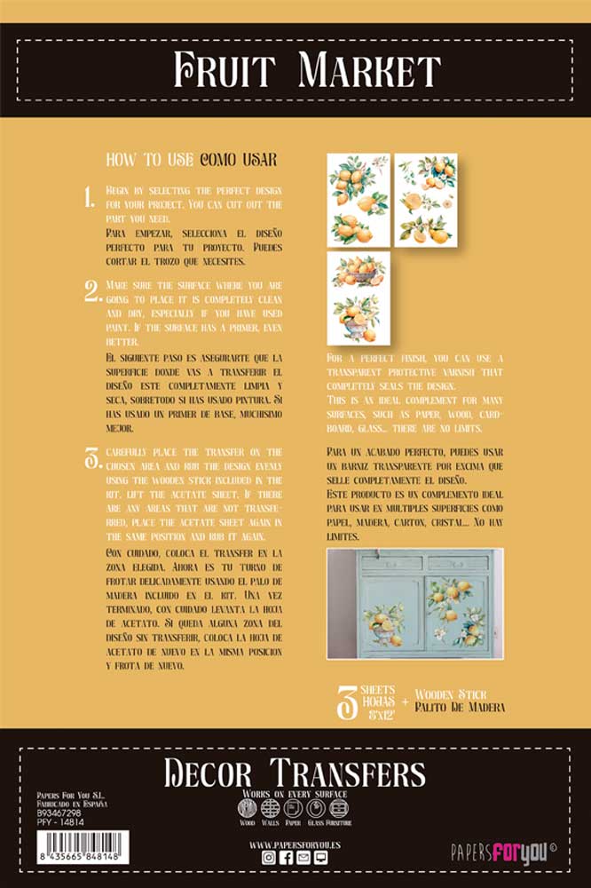 Decor transfer 20x30 Limones 3 hojas