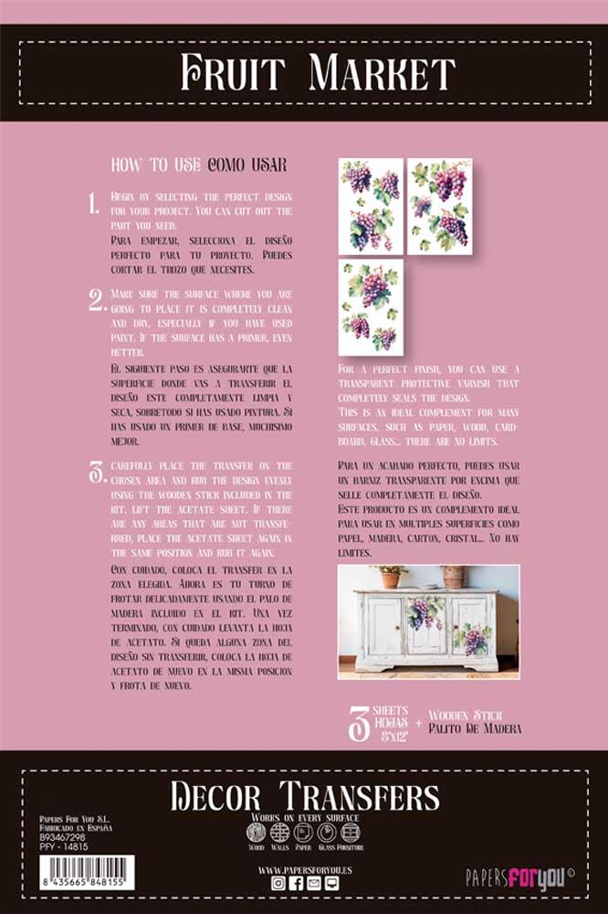 Decor transfer 20x30 Racimos De Uva 3 hojas