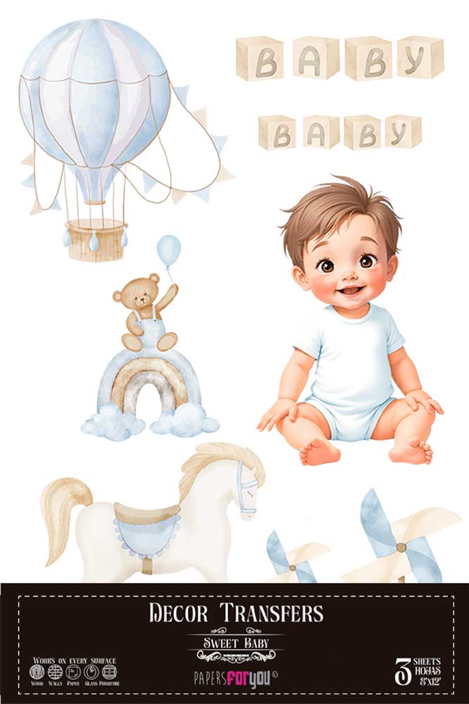 Decor transfer 20x30 Sweet Baby Boy 3 hojas