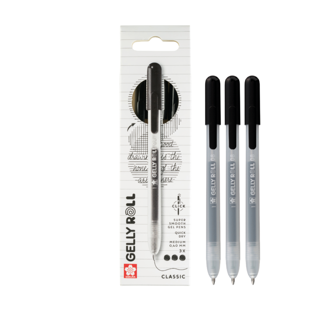 Set de 3 bolígrafos de gel punta retractil color negro