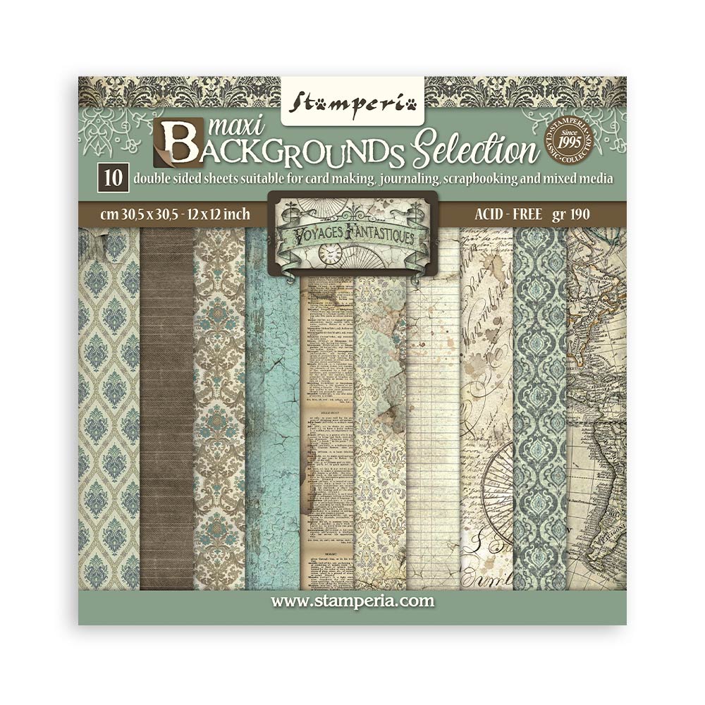 Block 30x30 de Scrapbooking 10 hojas(12"x12") 2 caras Backgrounds selection - Voyages Fantastiques