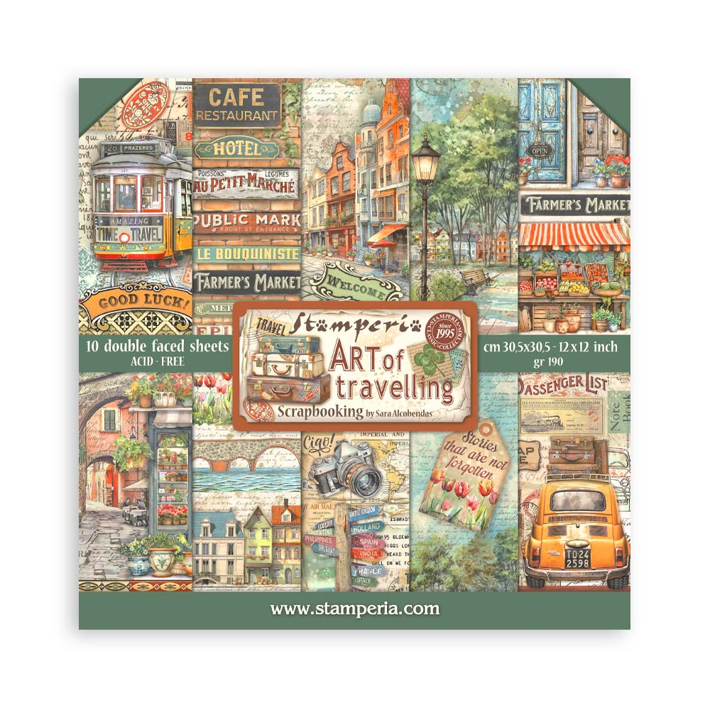 Block 30x30 de Scrapbooking 10 hojas (12"x12") 2 caras - Art of Travelling