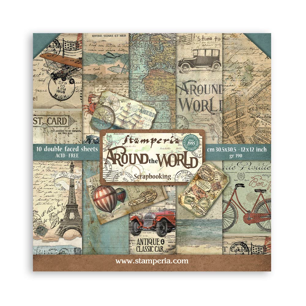 Block 30x30 de Scrapbooking 10 hojas (12"x12") 2 caras - Around the world