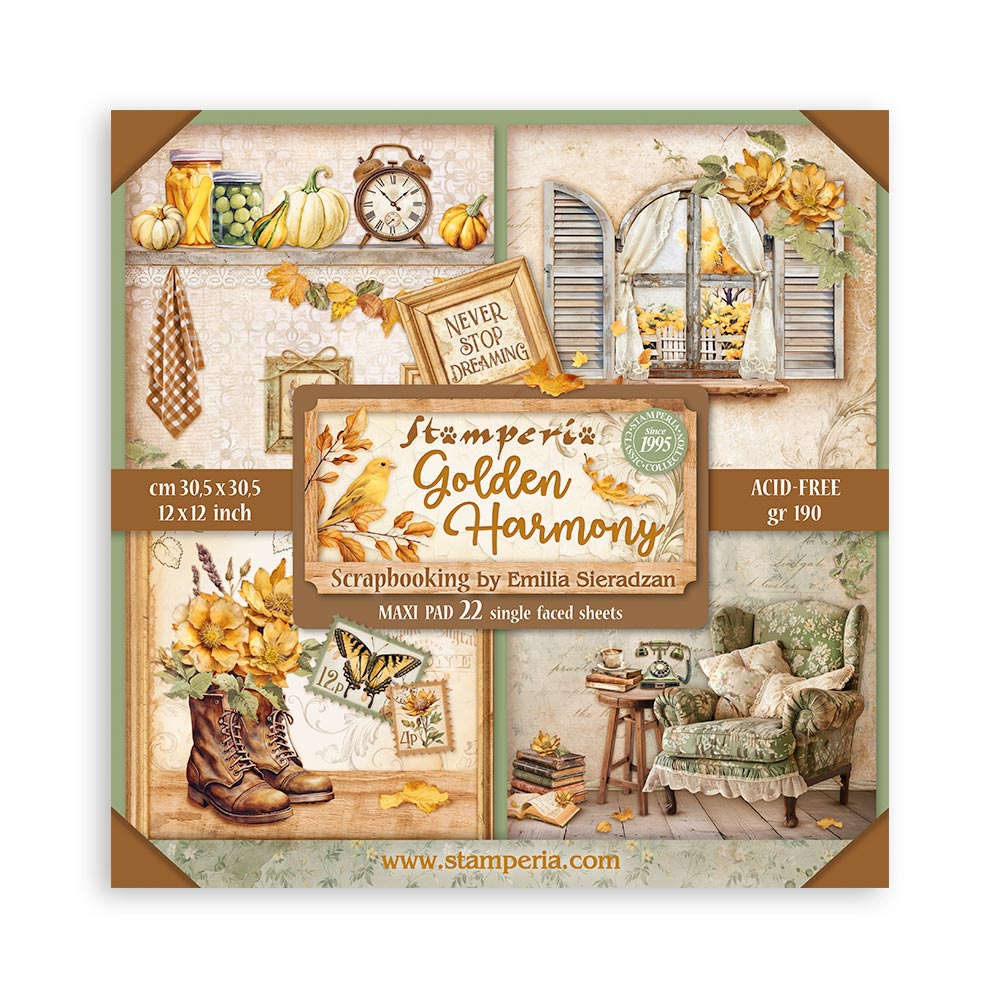 Block 30x30 de scrapbooking 22 hojas a 1 cara  Golden Harmony