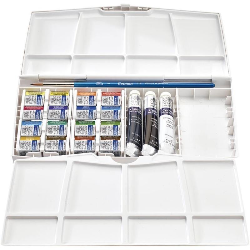 Acuarela Cotman W&N 24 semi godets + 3 Tubos "Pintor Plus"