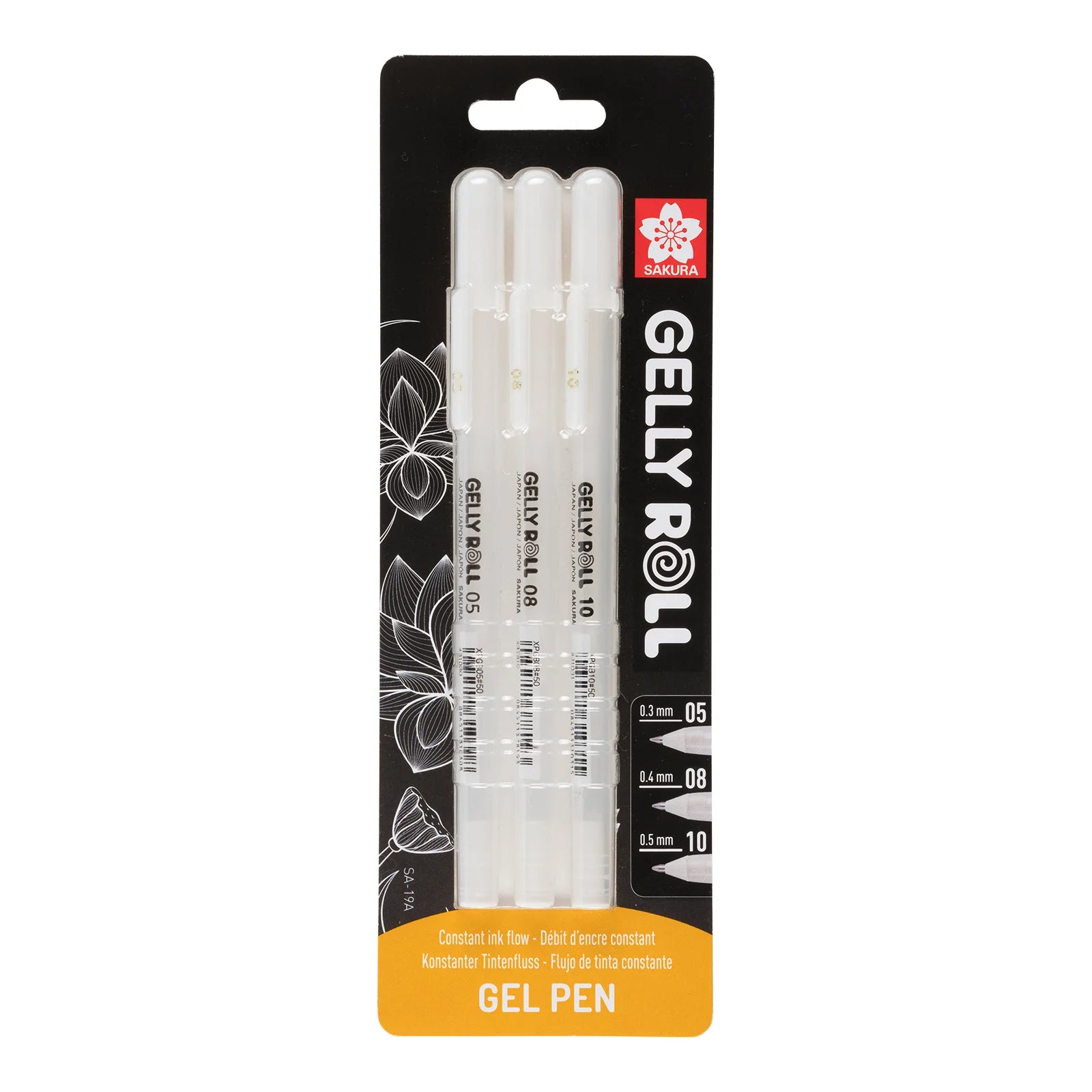 Sakura • Bolígrafo de gel Gelly roll envase en blíster 05, 08 & 10 Blanco 3piezas