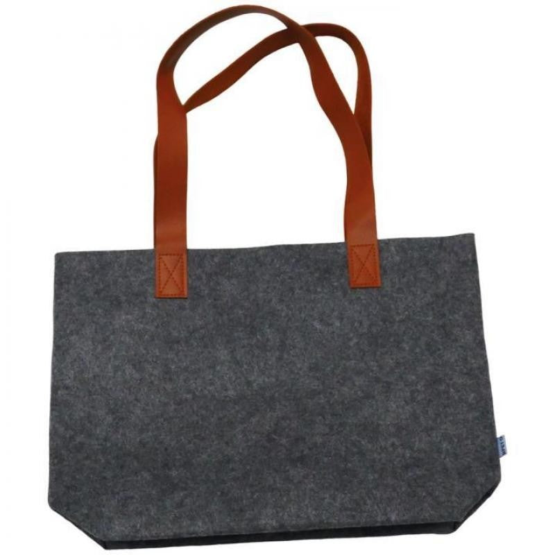 Bolso fieltro gris con asas piolipiel camel 41x10x30 cm. Ref. 32