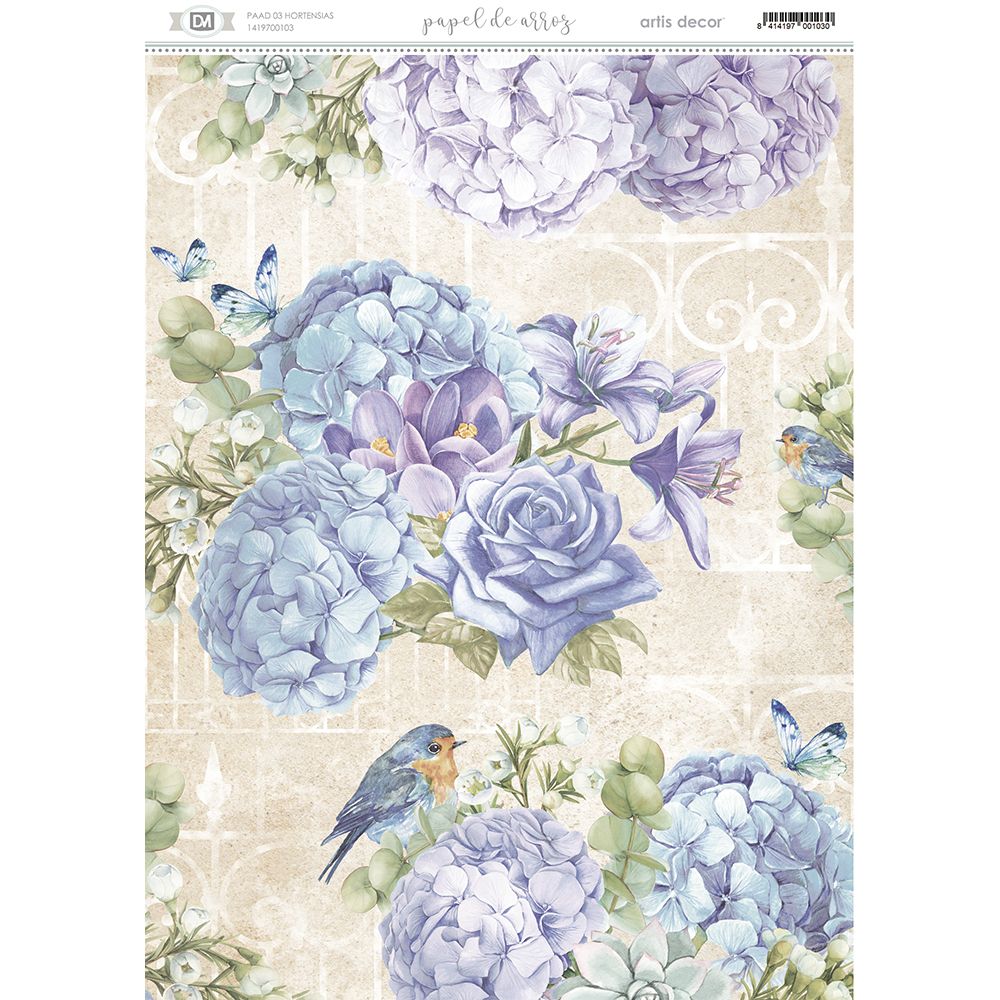 Papel De Arroz Hortensias 29,7X42Cm