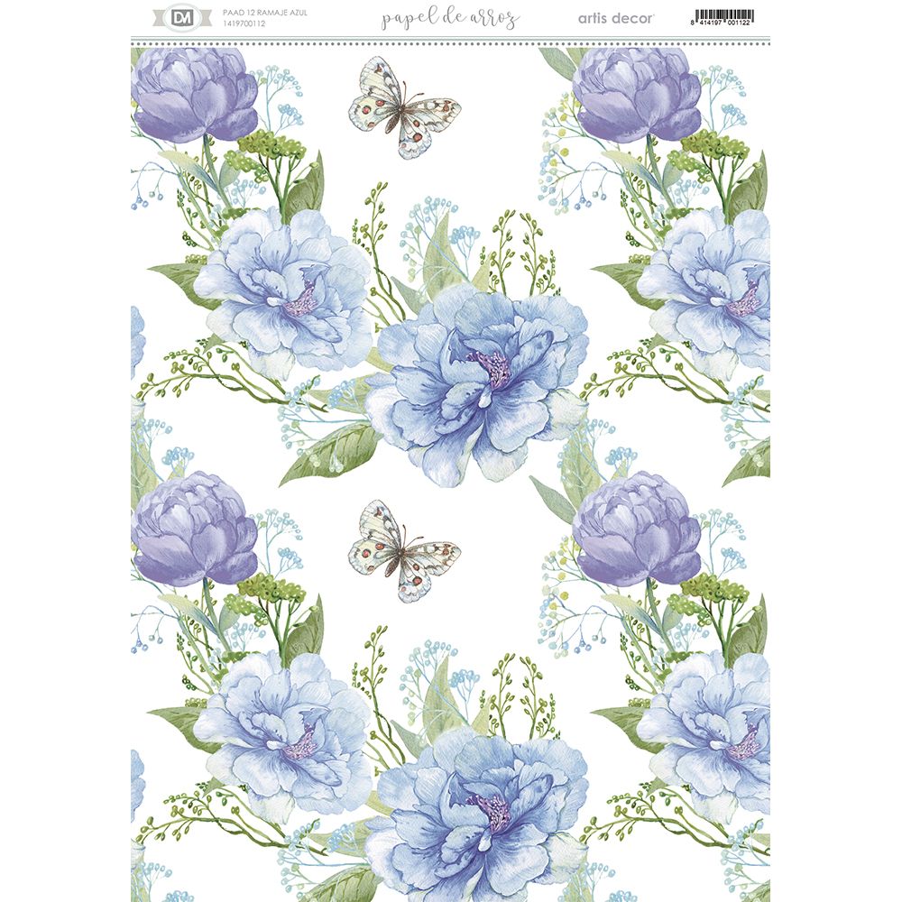 Papel De Arroz Ramaje Azul 29,7X42Cm