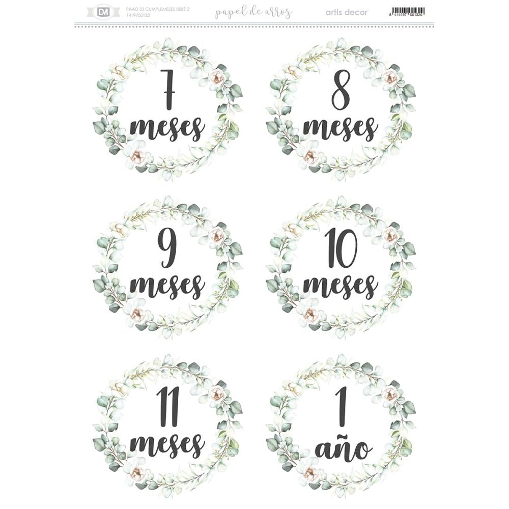 Papel De Arrroz Cumple Meses Din-A3 Del 7 A 1 Año