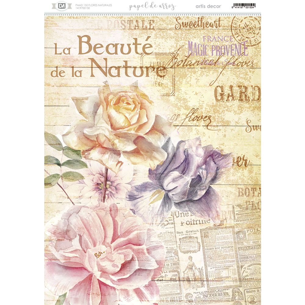 Papel De Arroz Flores Nature 29,7X42Cm