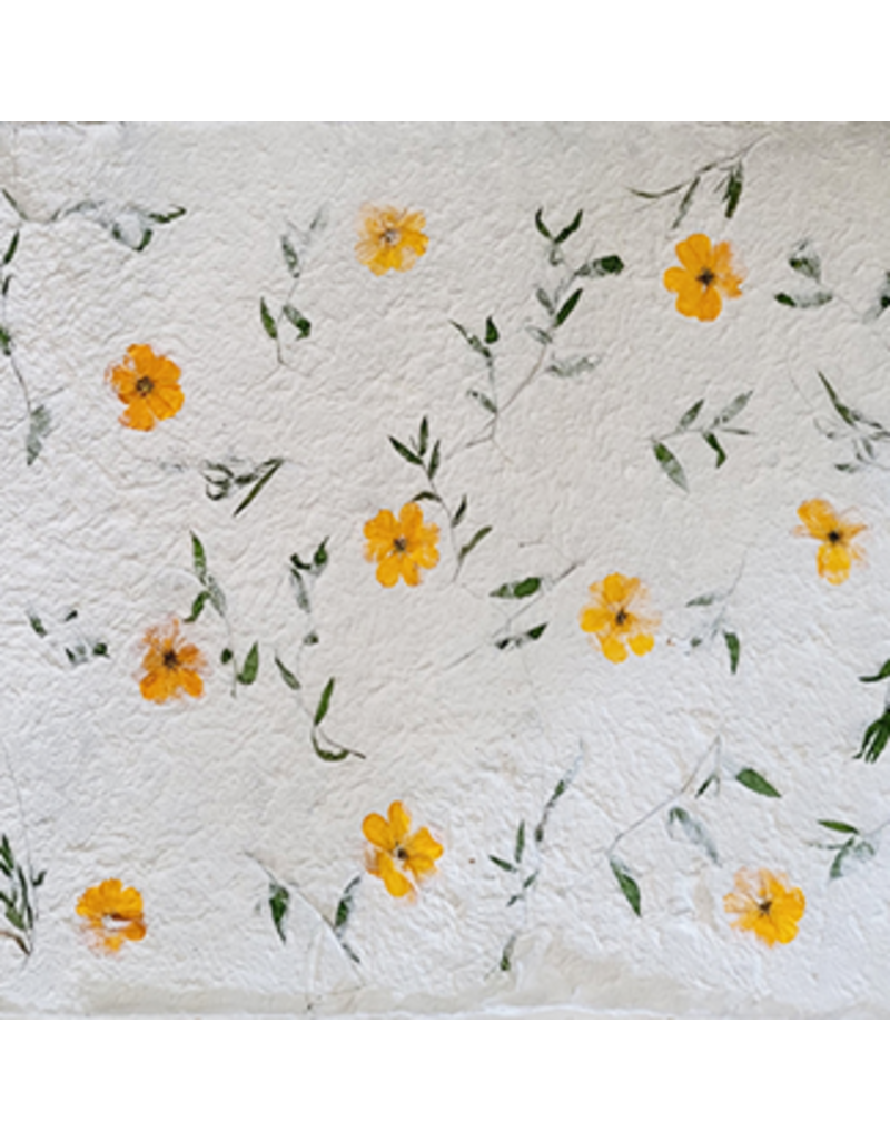 Papel Artesanal con flores del cosmos TH957 ocre