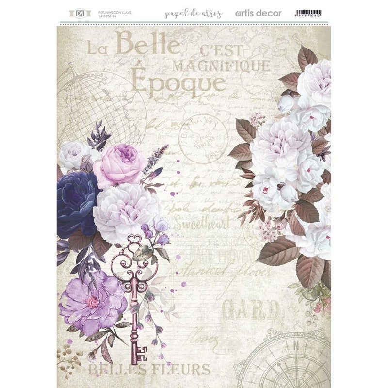 Papel De Arroz Petunias Con Llave 29,7X42Cm