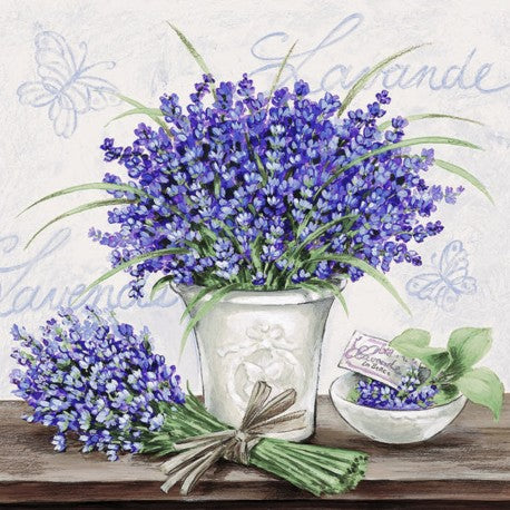 Hoja Servilleta Jarron Con Flores Lavanda