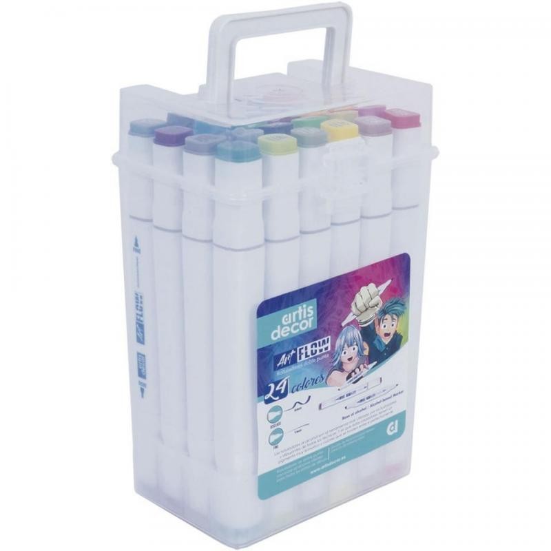 Set 24 Rotuladores Art Flow cpn base Alcohol maletin plastico (bisel 6mm/fino 1mm