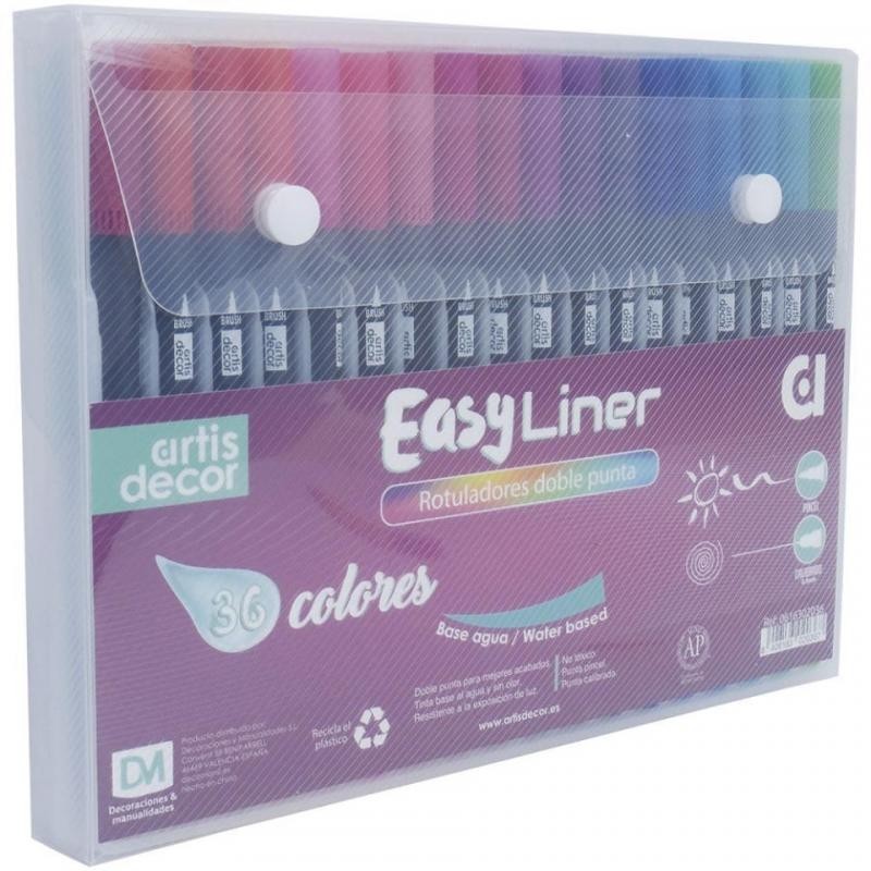 Set 36 Rotuladores al agua Easy Liner Doble Punta (pincel y calibrado)