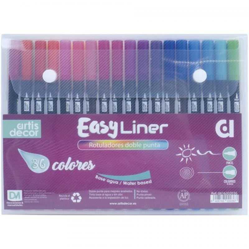 Set 36 Rotuladores al agua Easy Liner Doble Punta (pincel y calibrado)