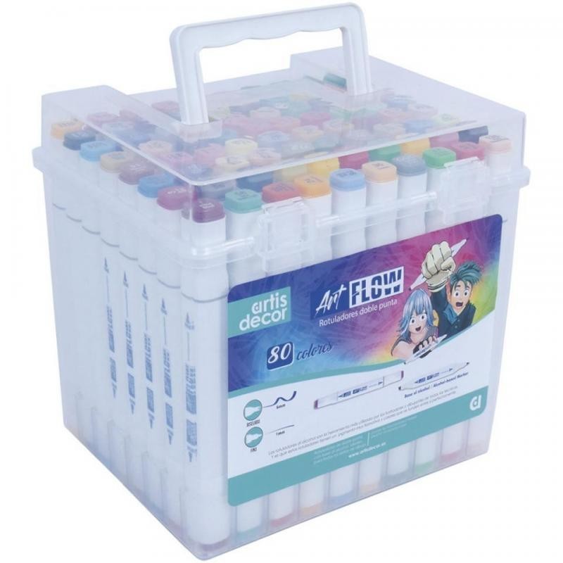 Set 80  Rotuladores Art Flow cpn base Alcohol maletin plastico (bisel 6mm/fino 1mm