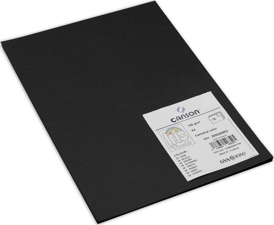Cartulina Canson Din-A4 Negra, 50 hojas  185 gr.