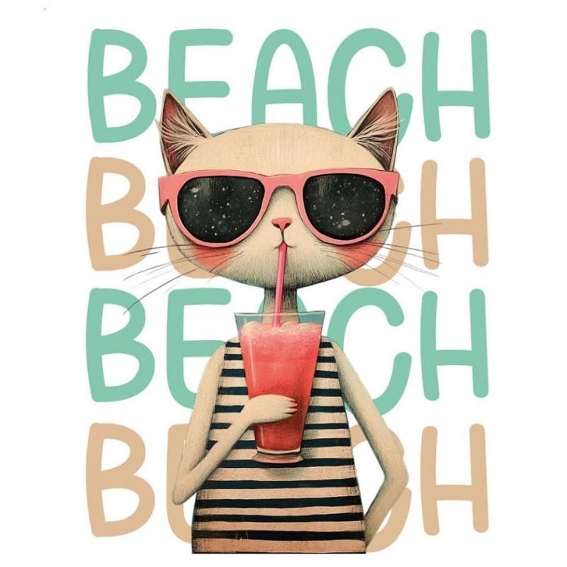 DTF Textil beach Cat