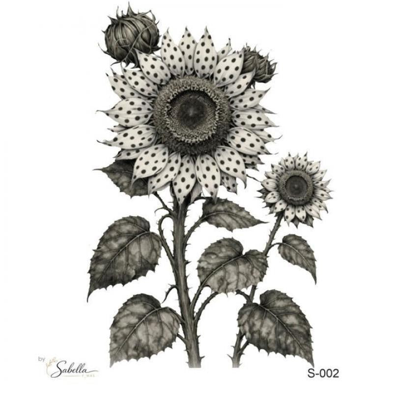 DTF Textil girasol blanco y negro